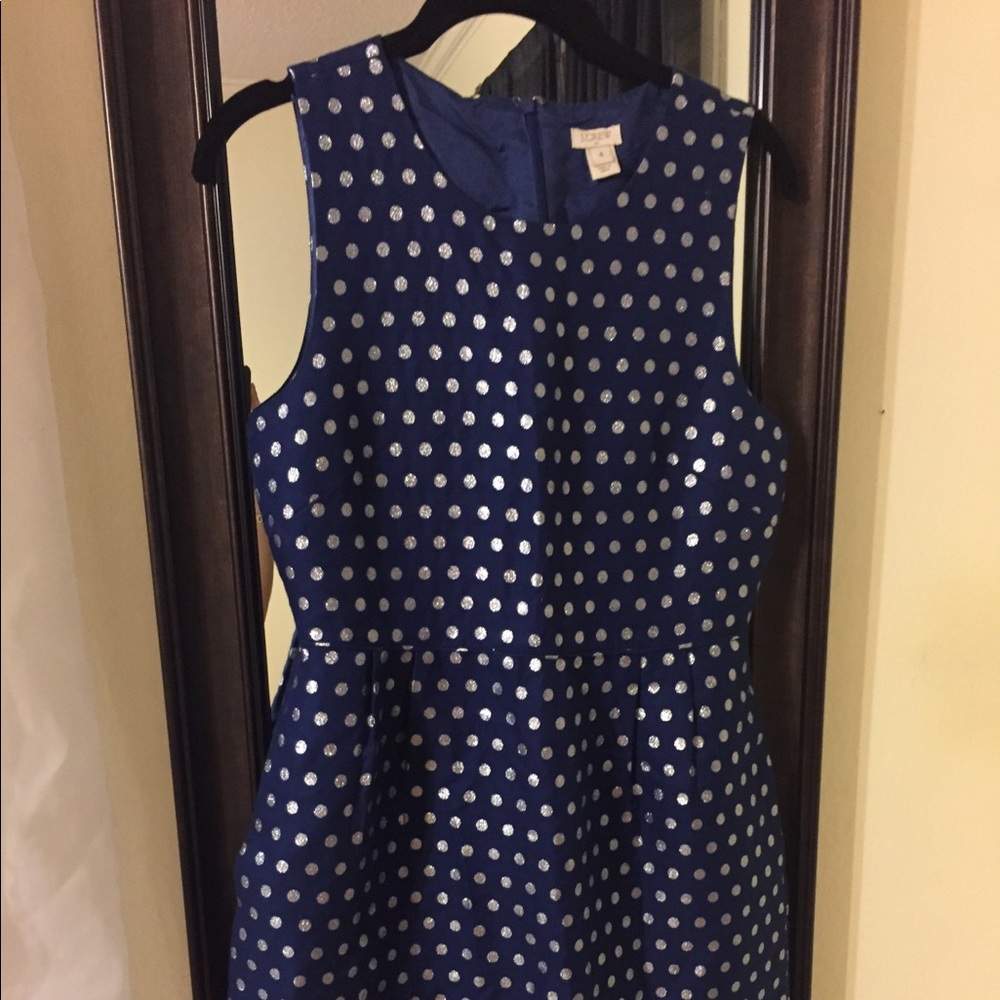 J. Crew Factory blue/silver polka dot sheath dress